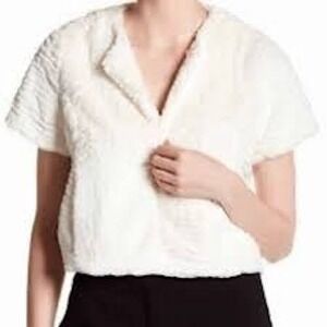 Cynthia Steffe Reagan Jacket Women L Ivory Teddy Faux Fur Cropped Glamour Formal